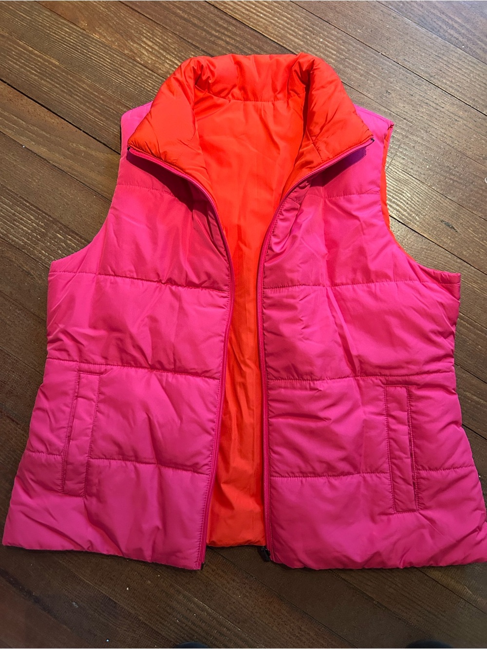 Reversible Women’s Puffer Vest - Pink & Orange